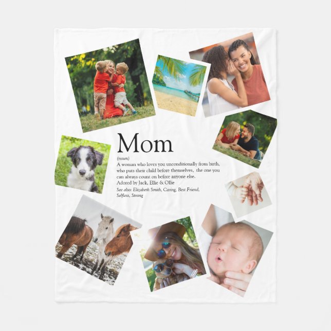 Personalized Mom Definition 9 Photo Collage Fleece Blanket (Front)