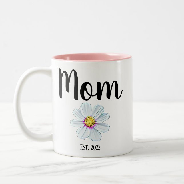Personalized Mom Est. Flower Two-Tone Coffee Mug (Left)