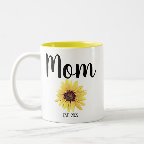 Personalized Mom Est Painted Sunflower Two_Tone Coffee Mug