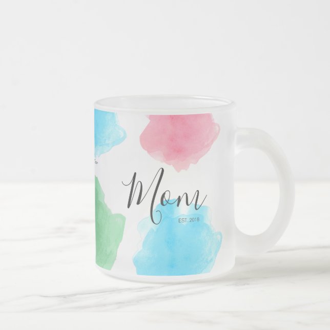 Personalized Mom established year watercolor Frosted Glass Coffee Mug (Right)