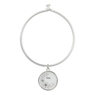 Personalized Mom Floral Charm Bracelet, Bangle Bracelet