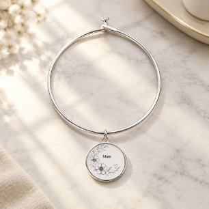 Personalized Mom Floral Charm Bracelet, Bangle Bracelet