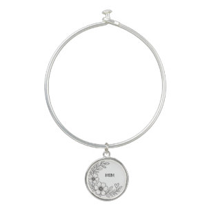 Personalized Mom Floral Charm Bracelet, Bangle Bracelet
