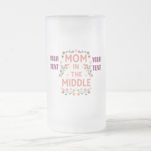 Personalized Mom Floral Custom Text Gift  Frosted Glass Beer Mug (Center)