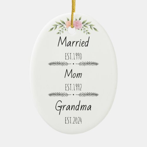 Personalized Mom Grandma Est Custom Year Ceramic Ornament