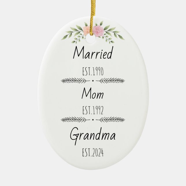 Personalized Mom Grandma Est Custom Year Ceramic Ornament (Front)
