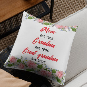 Personalized mom,grandma, great grandma est year throw pillow
