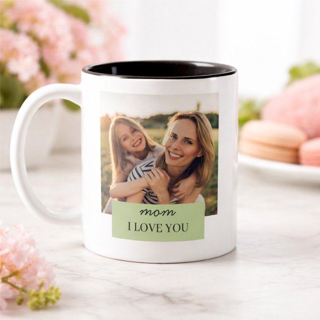 Personalized Mom I Love You Photo Sage Green Two-Tone Coffee Mug (Creator Uploaded)