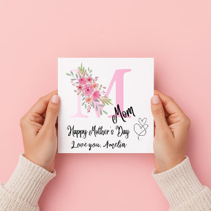 Personalized Mom Initial Floral Flat Card