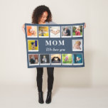 Personalized Mom Kids Children 12 Photo Collage Fleece Blanket<br><div class="desc">Create an elegant unique gift for that special mother with this 12 square format photo collage blanket. A modern blue background with "MOM" or your mother's preferred nickname in sophisticated lettering and the short message of love.</div>