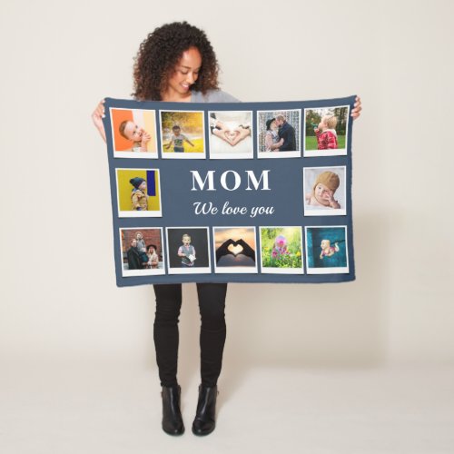 Personalized Mom Kids Children 12 Photo Collage Fleece Blanket