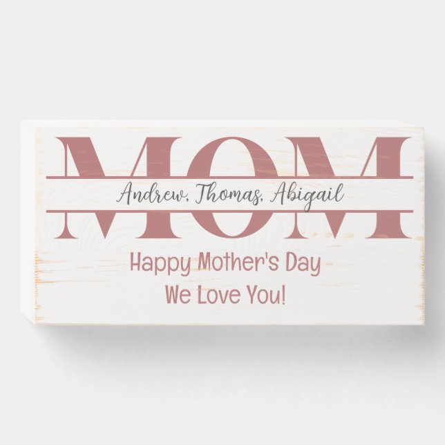 Personalized Mom Kids Names Mother's Day Gift Wooden Box Sign (Front Horizontal)