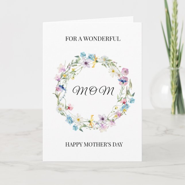 Personalized Mom Mother's Day Floral Wreath  Card (Front)