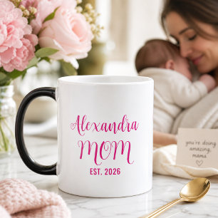 Personalized Mom Name Established Pink Script Color Morph Mug