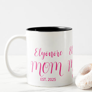 Personalized Mom Name Established Pink Script  Two-Tone Coffee Mug
