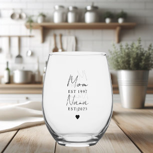 Personalized Mom & Nana EST `Gift Stemless Wine Glass