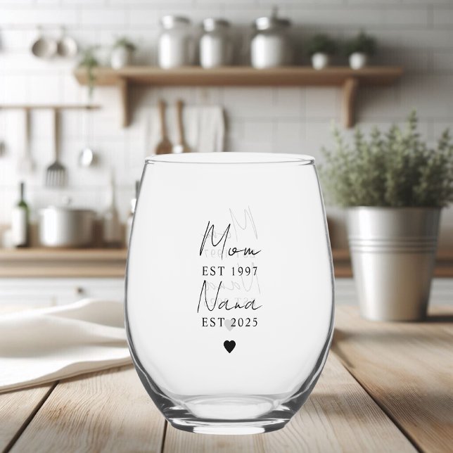 Personalized Mom & Nana EST `Gift Stemless Wine Glass (Creator Uploaded)