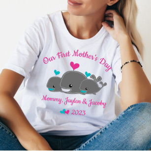 Personalized Mom Of Twin Boys, First Mother's Day  T-Shirt