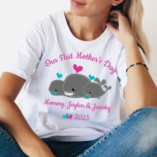 Personalized Mom Of Twin Boys First Mothers Day  T_Shirt