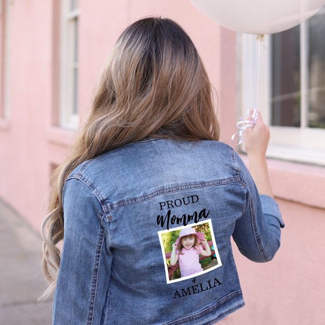 Personalized Mom Photo Denim Jacket (Proud momma add your child's picture denim jacket)