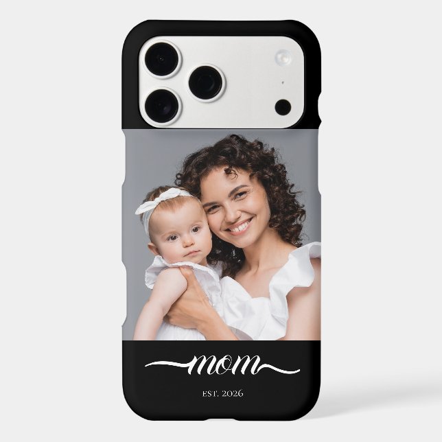 Personalized Mom Photo Year Established Modern iPhone Case (Back)