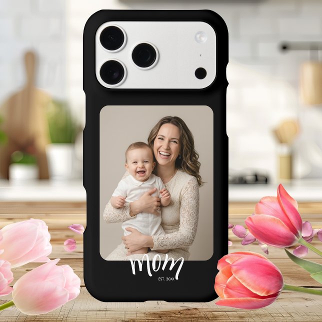 Personalized Mom Photo Year Established Modern iPhone Case (Creator Uploaded)