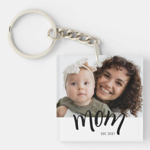 Personalized Mom Photo Year Established Modern Keychain