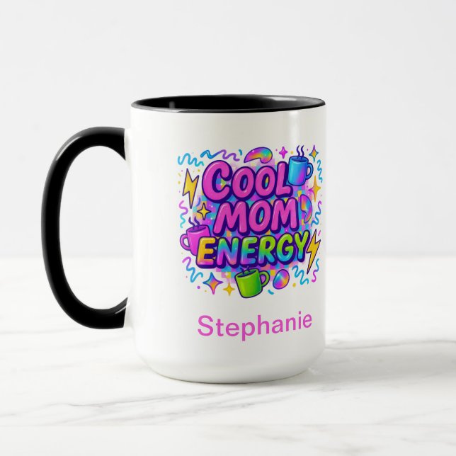 Personalized Mom Pink Blue Bright Neon Gift Mug (Left)