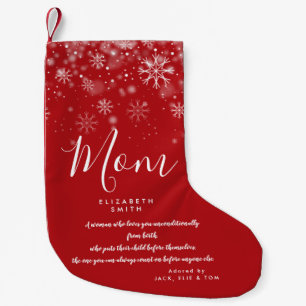 Personalized Mom Quote Holiday Snowflakes Small Christmas Stocking