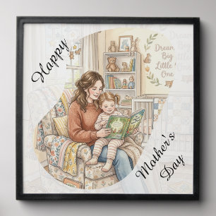 Personalized Mom Reading to Child watercolor print Peel And Stick Photo Tile