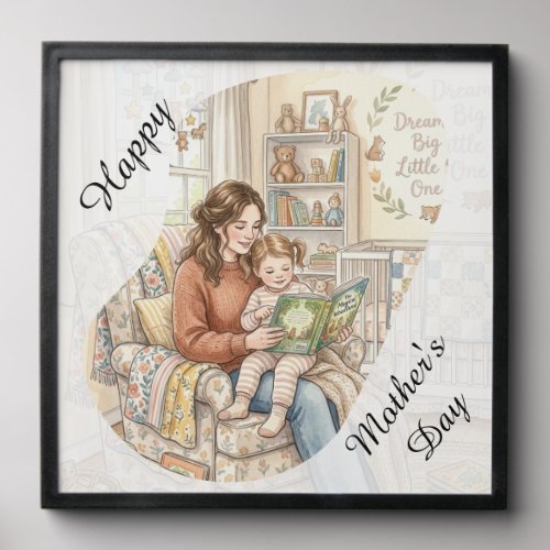 Personalized Mom Reading to Child watercolor print Peel And Stick Photo Tile
