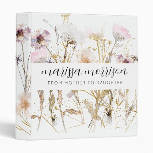 Personalized Mom To Daughter Floral Recipe Binder
