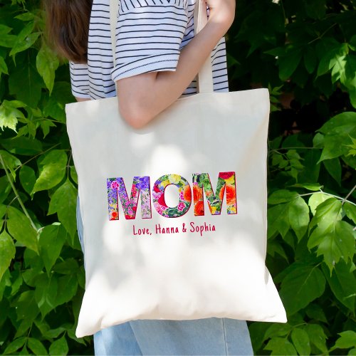 Personalized MOM tote with floral design