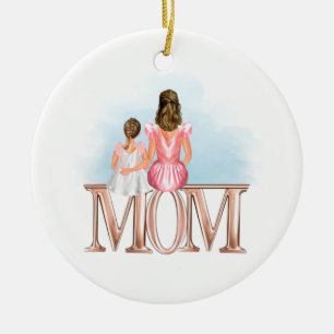 Personalized Mom with daughter brown hair ornament