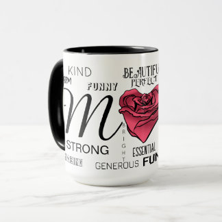 Personalized Mom with Heart Rose and Typography Mug