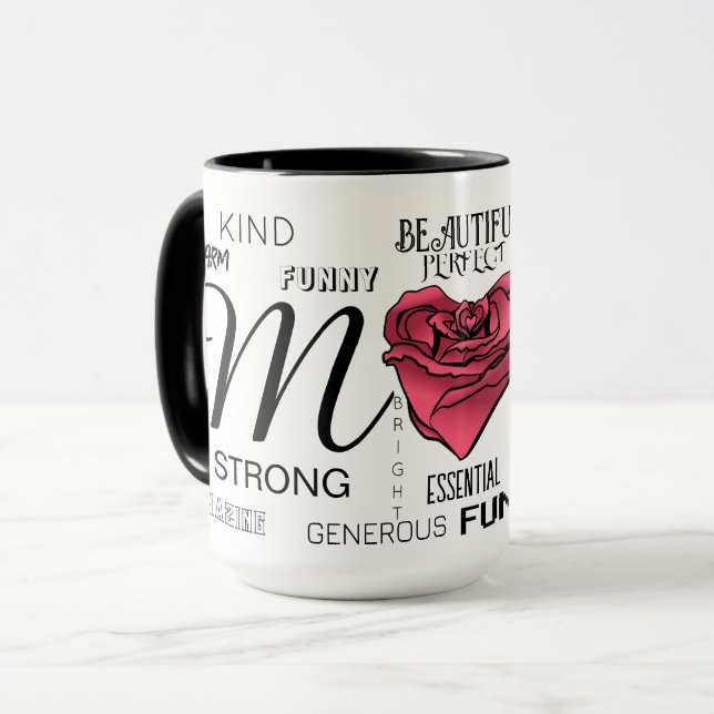 Personalized Mom with Heart Rose and Typography Mug (Front Left)