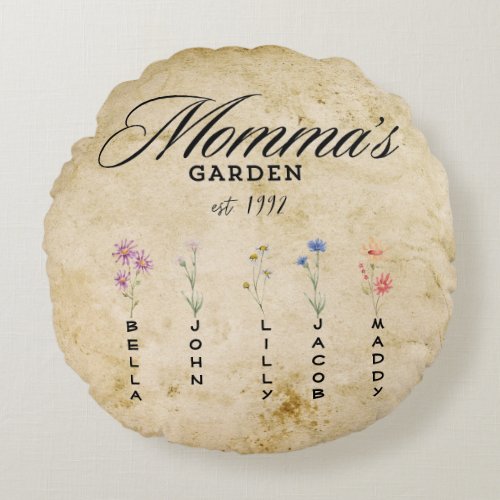 Personalized Mommas Wildflower Garden  Round Pillow