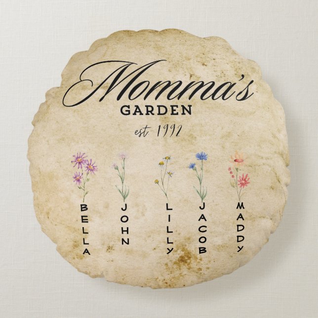 Personalized Mommas Wildflower Garden  Round Pillow (Front)
