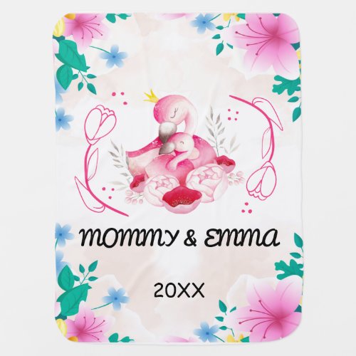 Personalized Mommy  Baby Flamingo Custom Name Baby Blanket