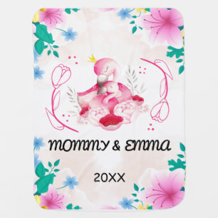 Personalized Mommy & Baby Flamingo, Custom Name Blanket