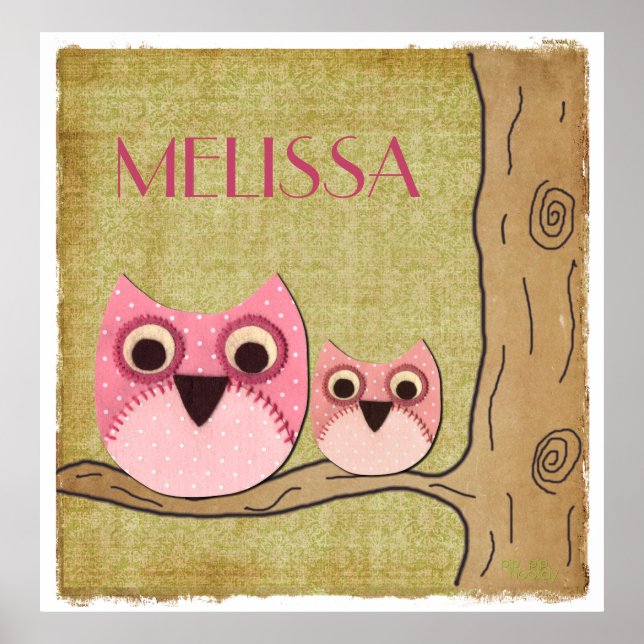 Personalized Mommy & Baby Owls Girls Room Poster (Front)
