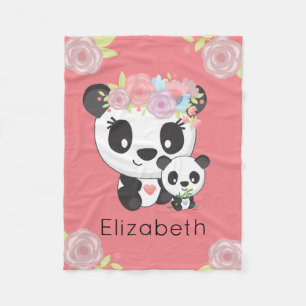 Personalized Mommy & Baby Panda Bear Kids Fleece Blanket