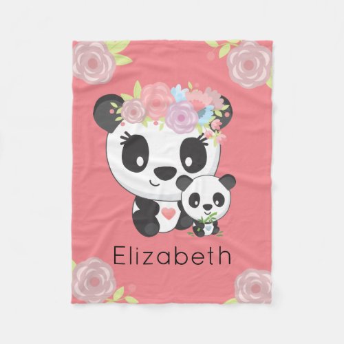 Personalized Mommy  Baby Panda Bear Kids Fleece Blanket