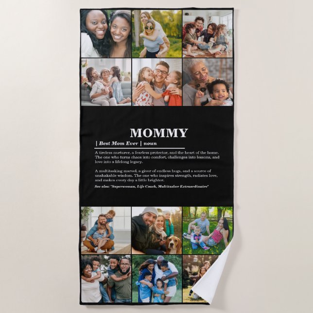 Personalized Mommy Definition 12 Photo Collage Beach Towel (Front)