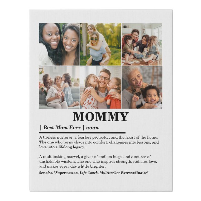Personalized Mommy Definition 6 Photo Collage Faux Canvas Print (Front)
