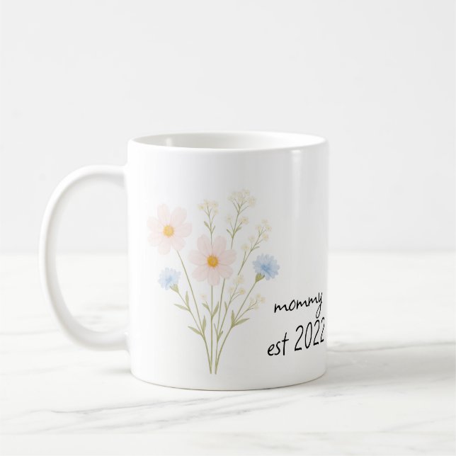 Personalized Mommy Est. Mug with Pastel Wildflower (Left)