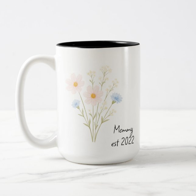 Personalized Mommy Est. Mug with Pastel Wildflower (Left)