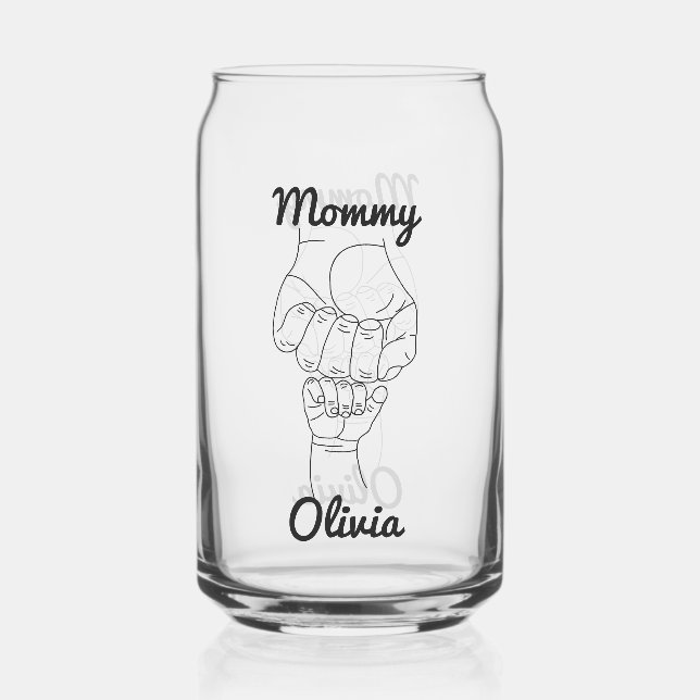 Personalized Mommy Mama Mom Gift with Kid's Name Can Glass (Front)