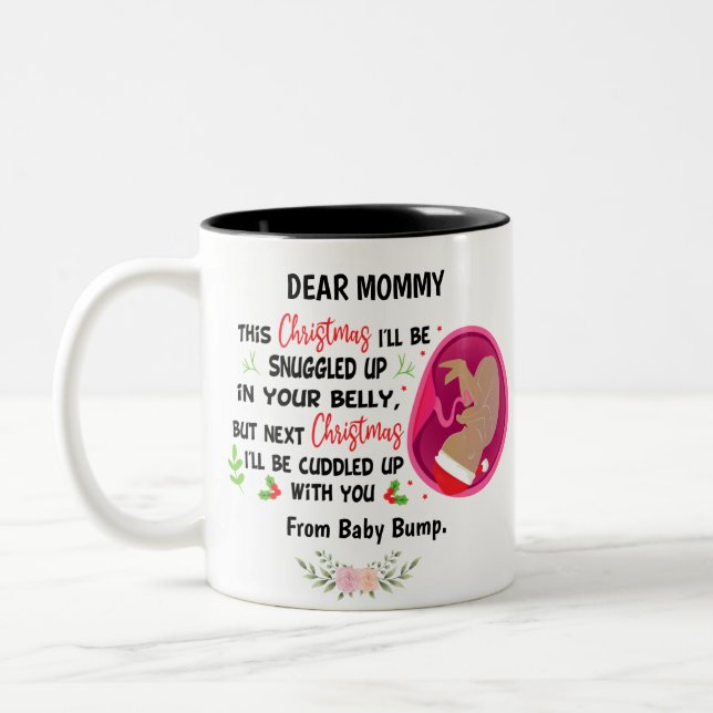 Personalized Mommy To Be from Baby Bump Christmas Two-Tone Coffee Mug (Left)