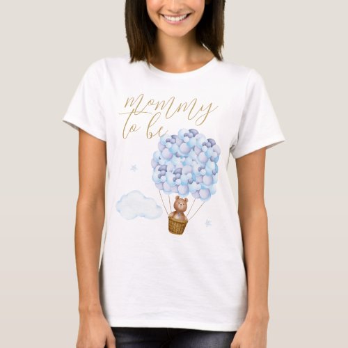 Personalized Mommy To Be Teddy Bear Blue Balloons  T_Shirt